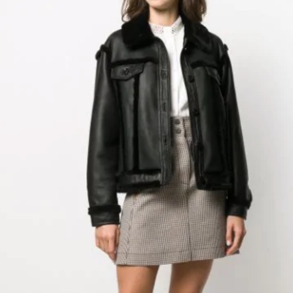 Sandro Paris Genuine Shearling Leather Jacket Black Luxury Winter CoatM - Picture 5 of 9